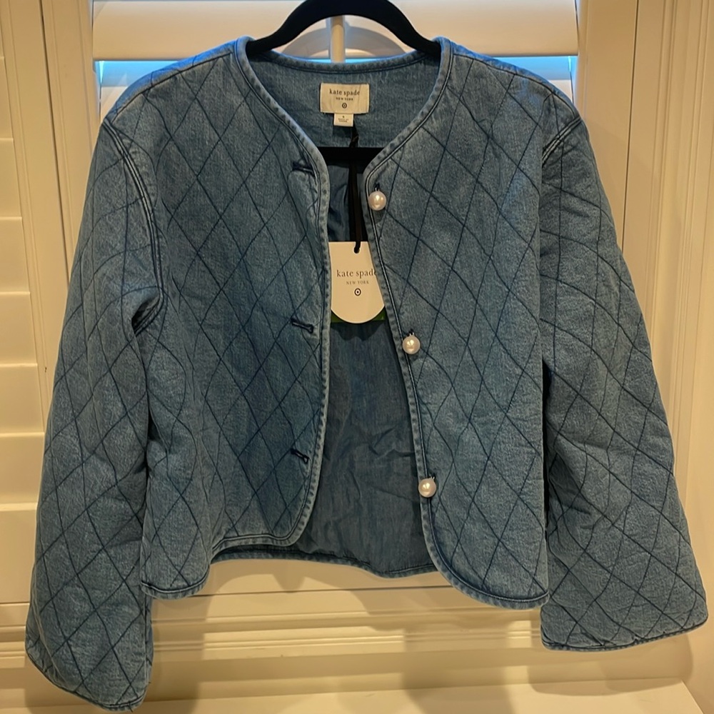 NWT Kate Spade x Target Blue Quilted Denim Jacket Pearl Buttons Size Large